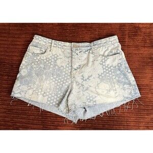Frayed Jeans Sz 10 Floral Denim Raw Hem High Rise Shorts Women's